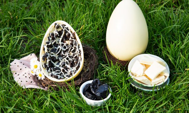Uovo di Pasqua al cioccolato bianco con Prugne della California